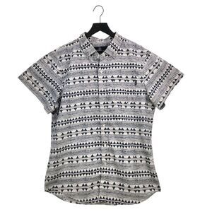 Molokai Surf Co Button Shirt Large Geo Print Hawaiian Tribal Cotton Blend Beach